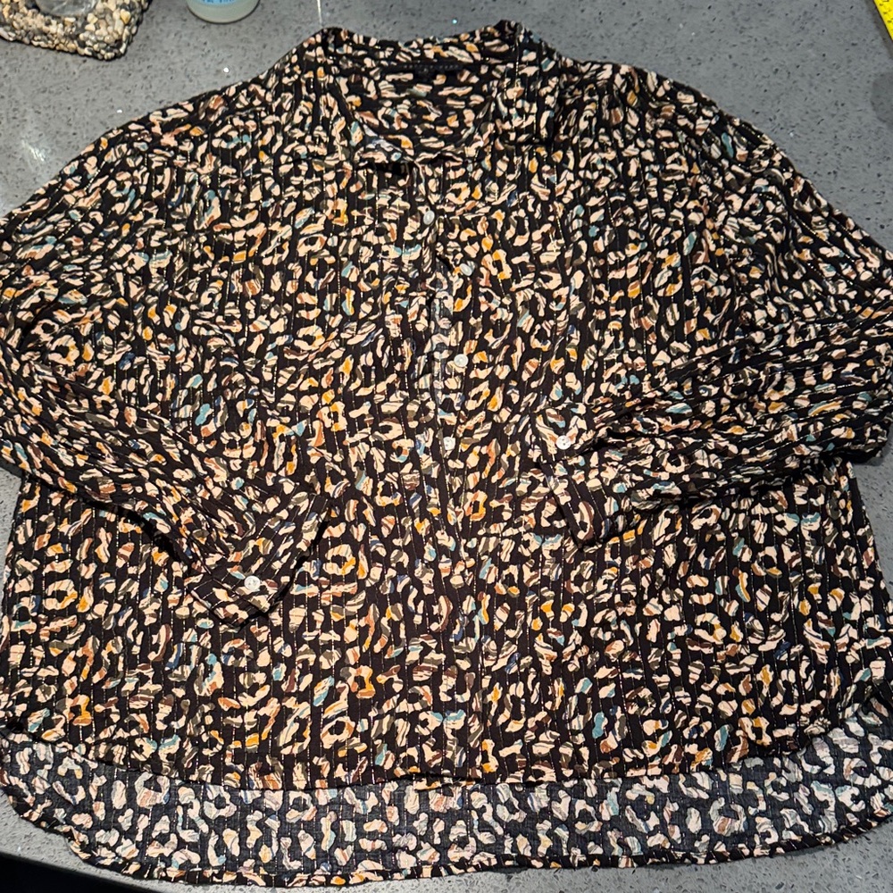 Jane and Delancey Black Multicolor Leopard Print Blouse